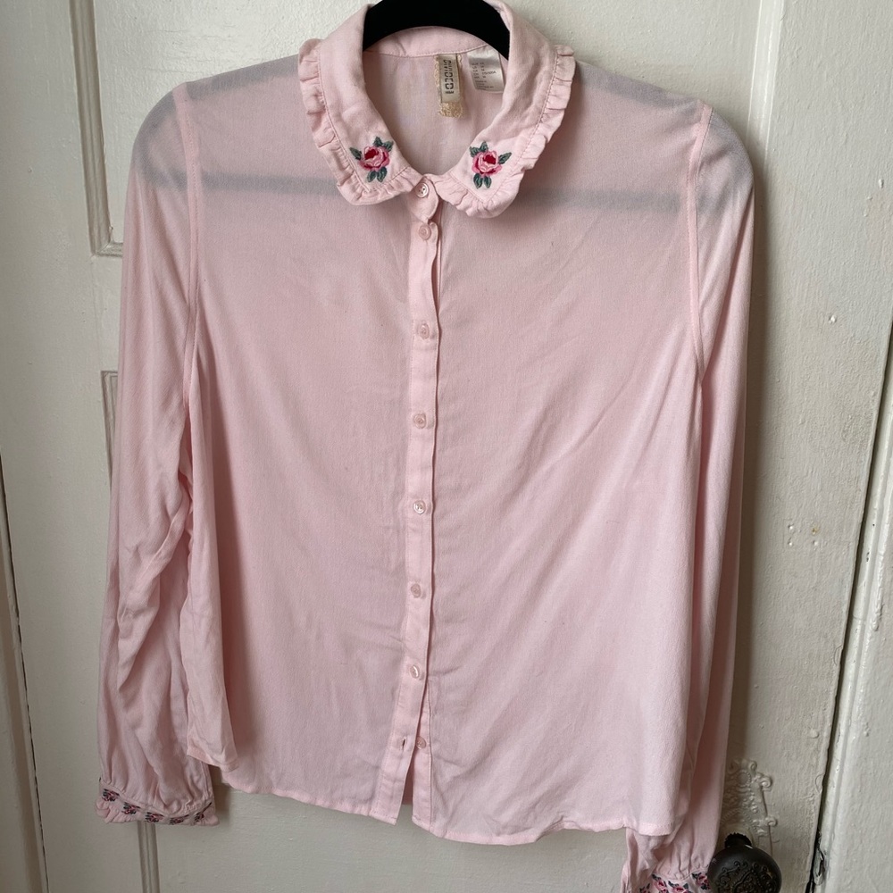 Pink rose embroidered blouse